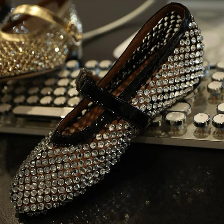 Conchetta Rhinestone Mesh Leather Shoes