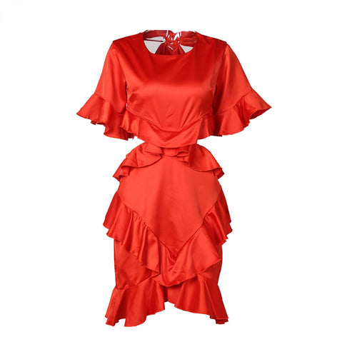 Whitney Cut Out Mini Dress (Red Orange, Medium)